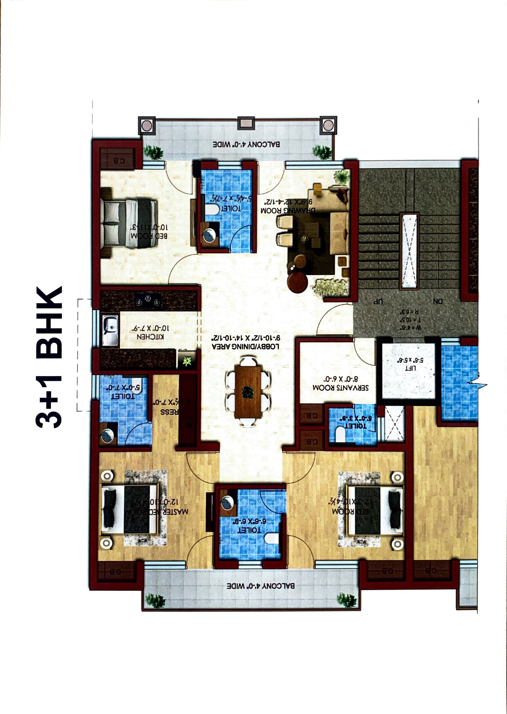 3+1 BHK floor plan — Acme Heights 92